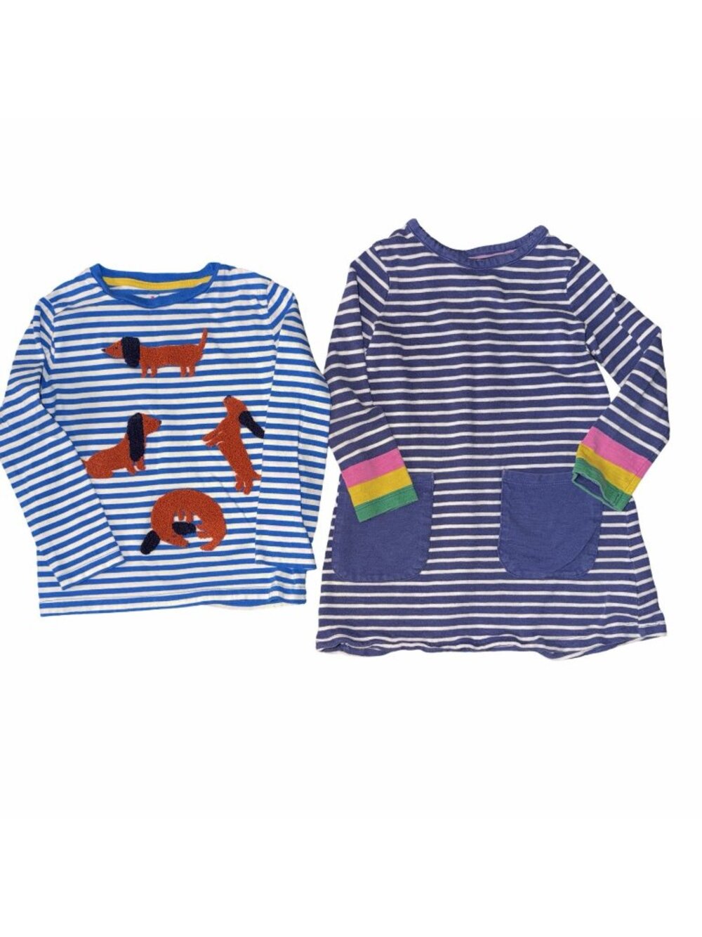 Mini Boden Bundle 5-6Y Striped Sausage Dog Dachshund Top & Rainbow Cuff dress